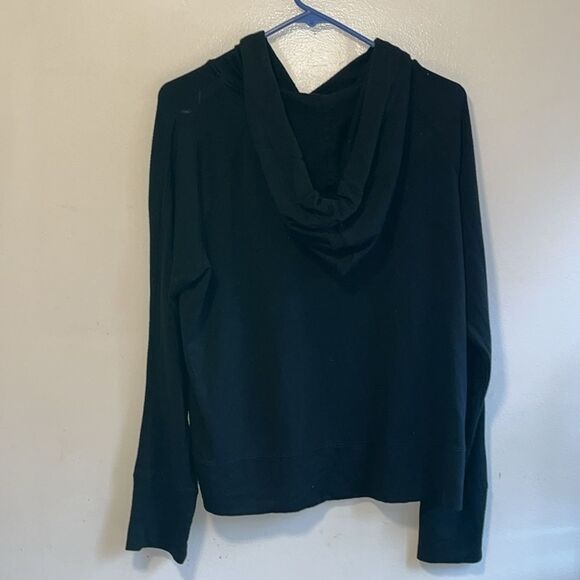 ATHLETA BLACK MEDIUM MODAL STRETCH HOODIE WITH SHEER MESH STRIPES ON ARMS - Picture 2 of 9